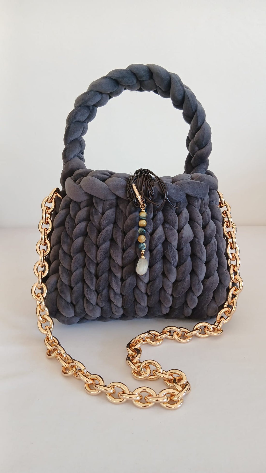 ANITÆ Handwoven Velvet Bag – Dusty Grey