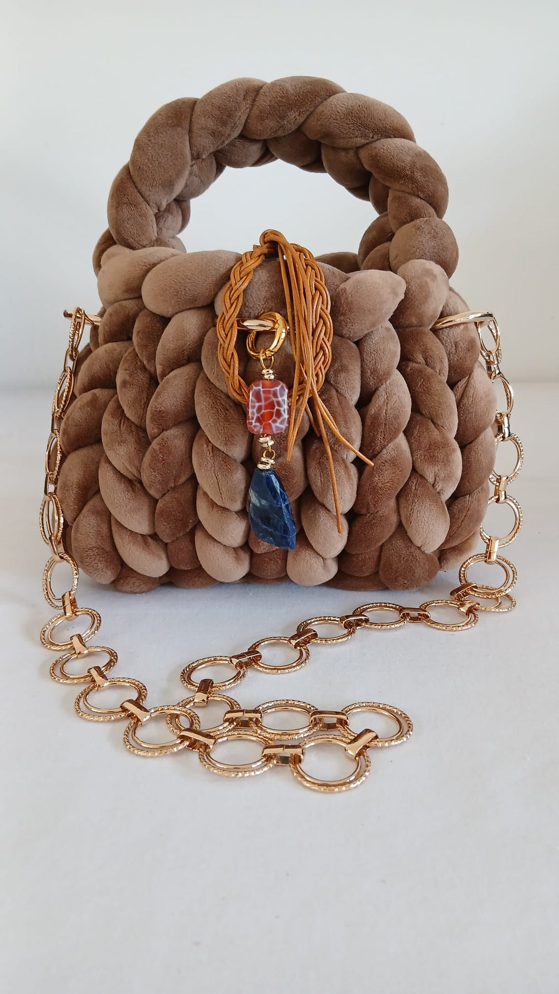 ANITÆ Handwoven Velvet Bag – Camel Beige