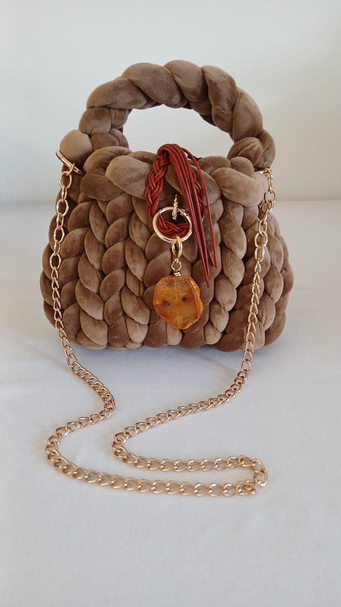 ANITÆ Handwoven Velvet Bag – Camel Beige