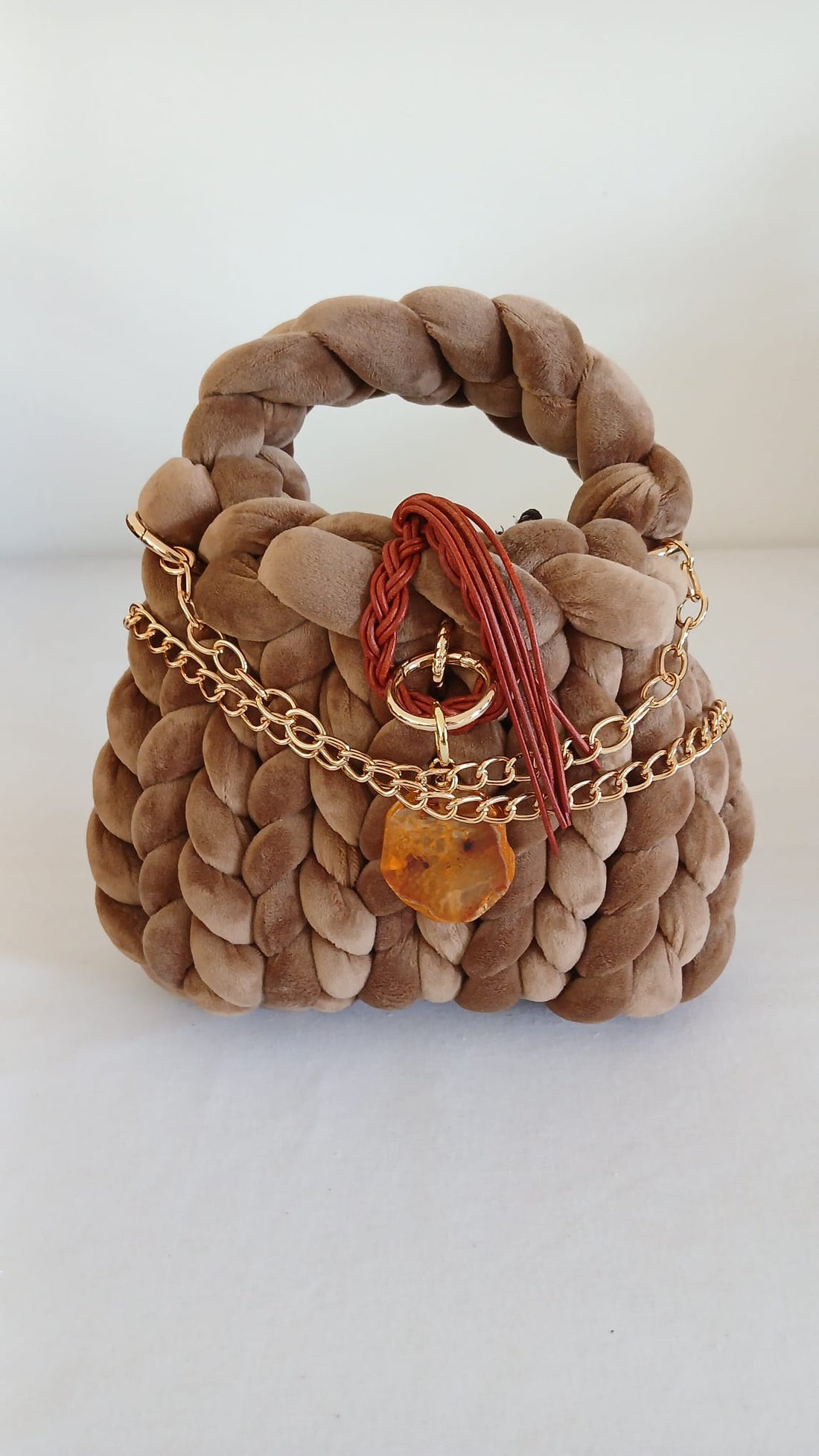 ANITÆ Handwoven Velvet Bag – Camel Beige