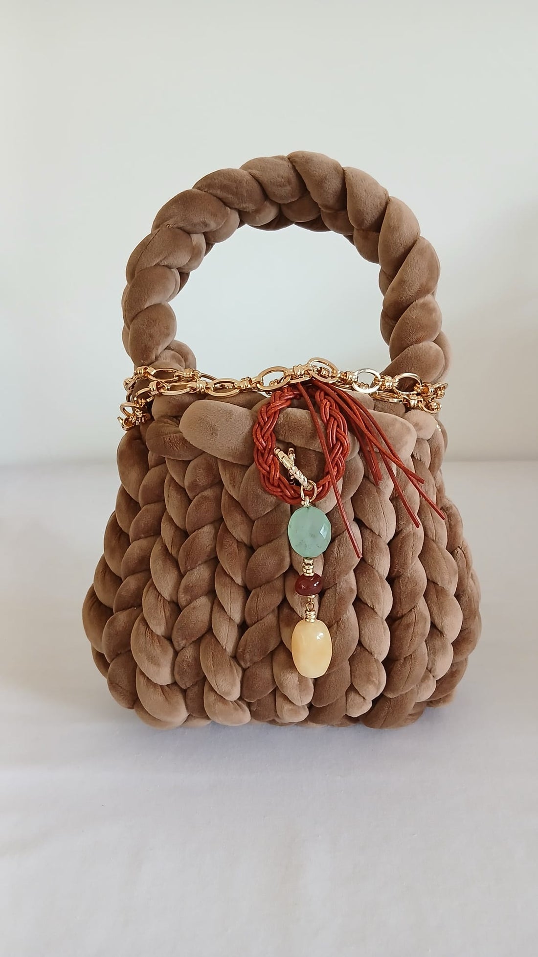 ANITÆ Handwoven Velvet Bag – Camel Beige