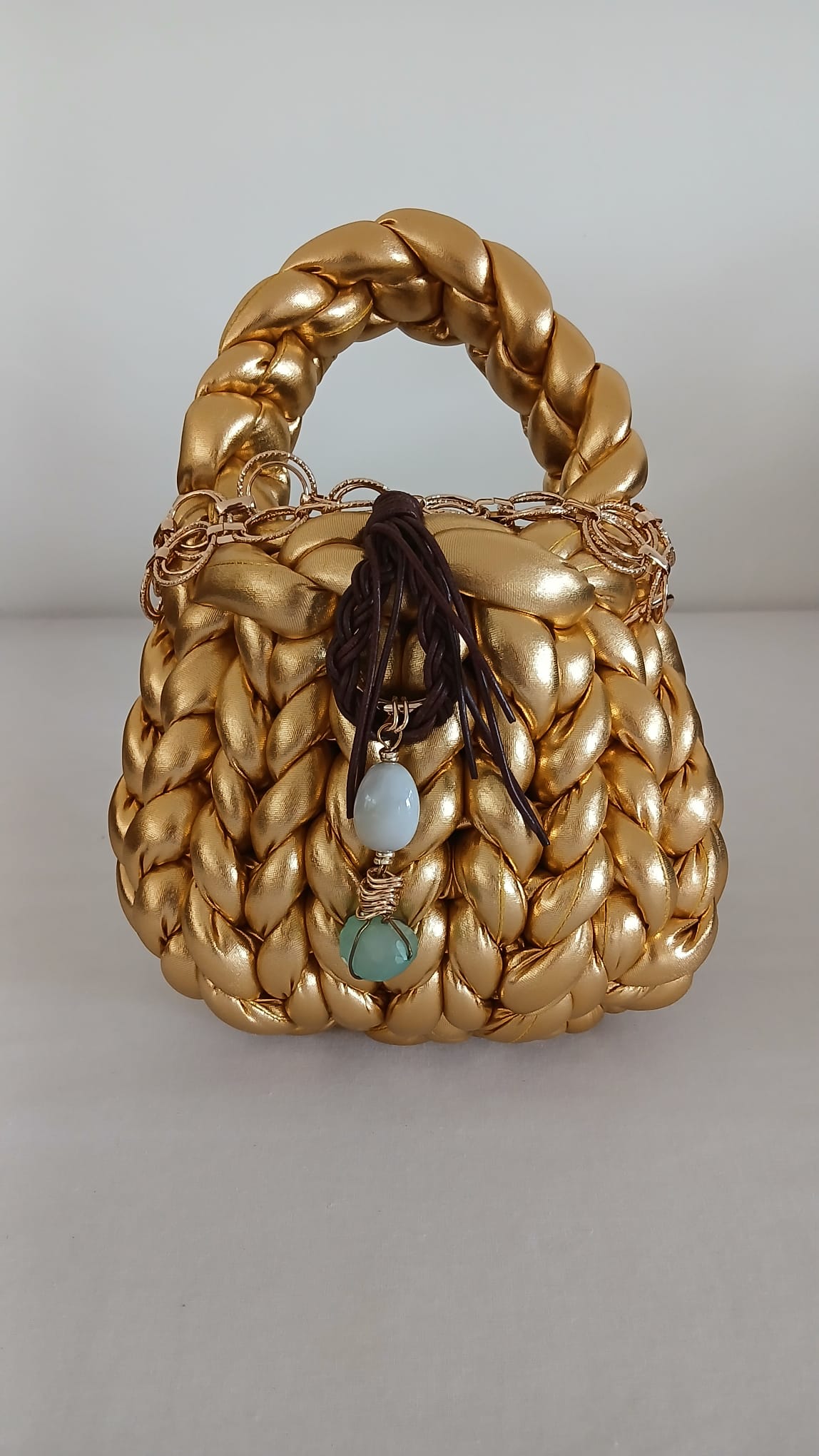 ANITÆ Handwoven Metallic Bag – Champagne Gold