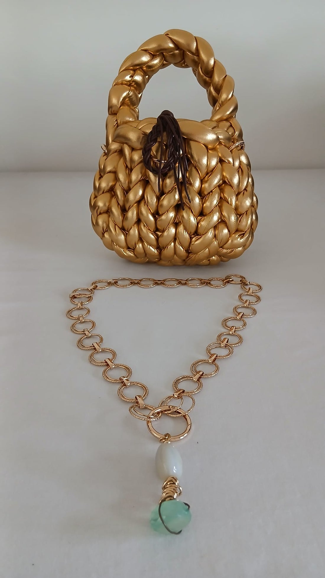 ANITÆ Handwoven Metallic Bag – Champagne Gold