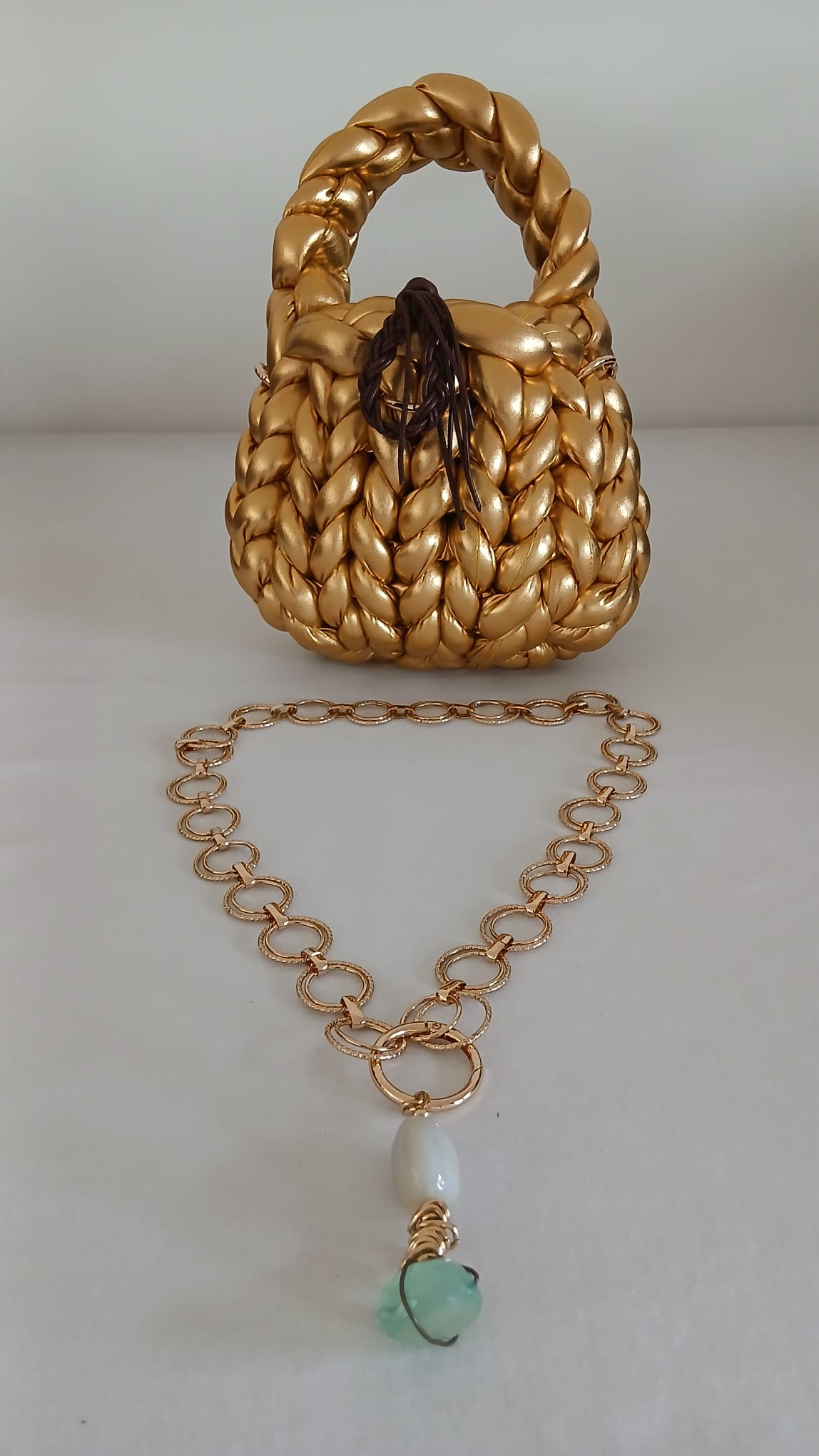 ANITÆ Handwoven Metallic Bag – Champagne Gold