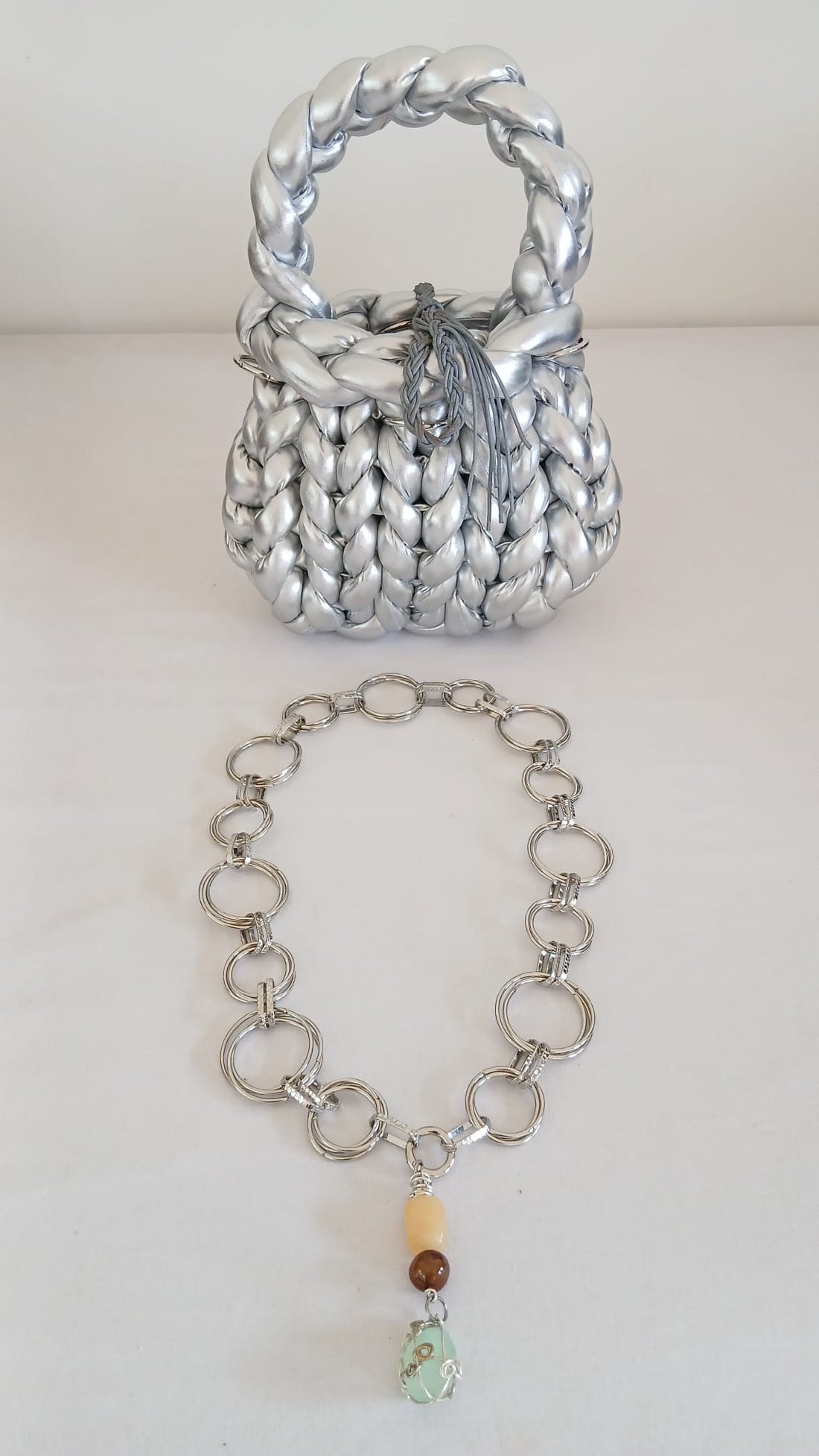 ANITÆ Handwoven Metallic Bag – Moonlight Silver