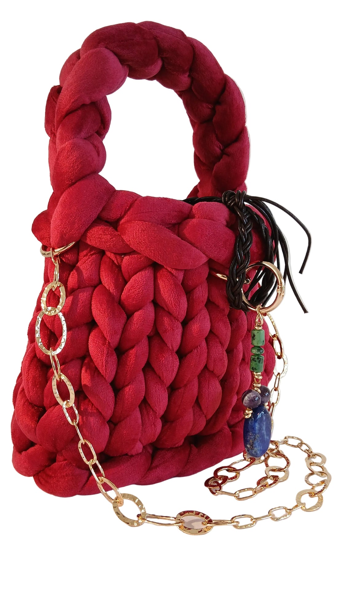 ANITÆ Handwoven Velvet Bag – Red Burnt Raspberry 23x19